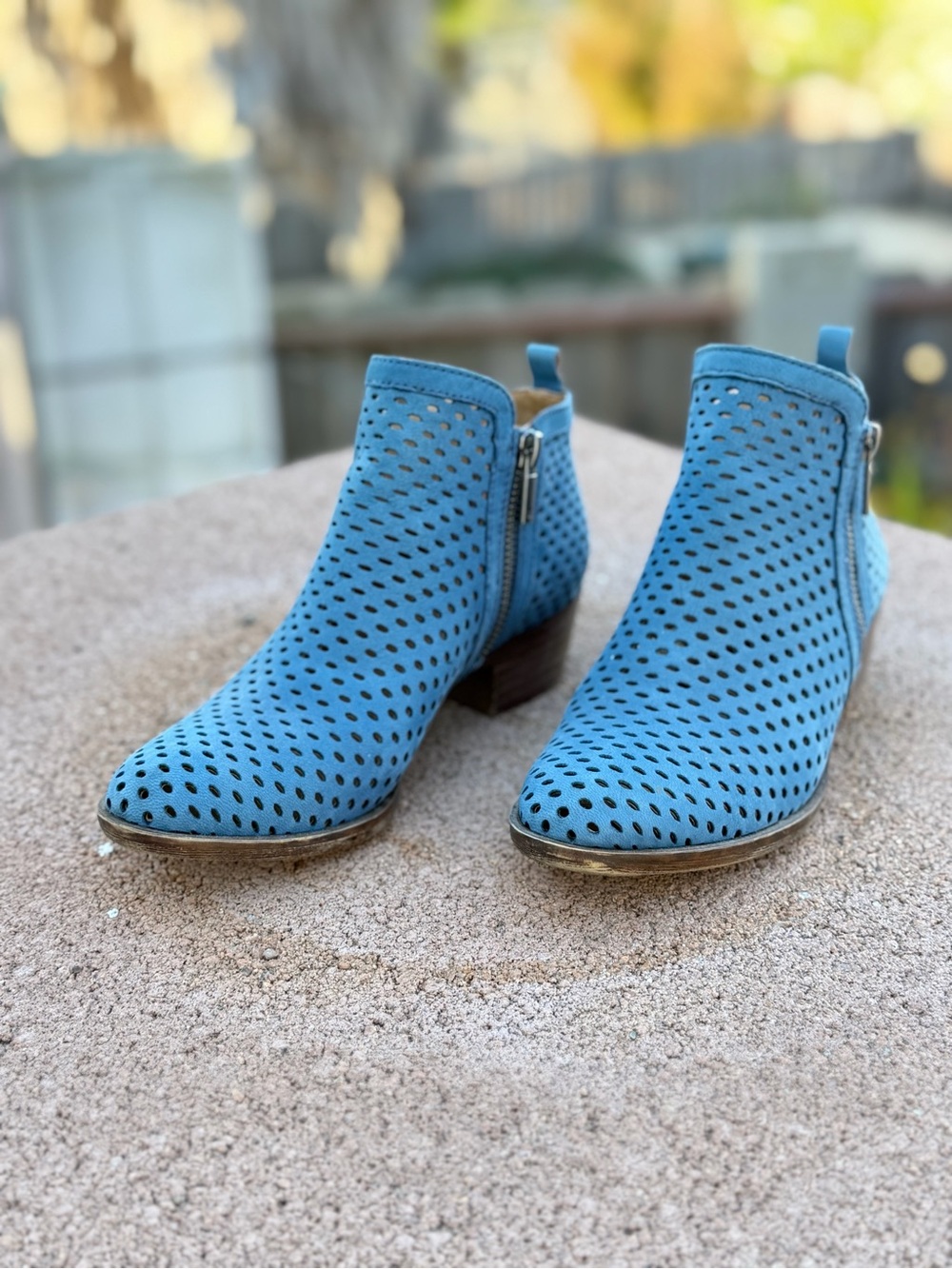 Lucky Brand Sky Blue Perforated Ankle Boots - Women's Fashion Booties